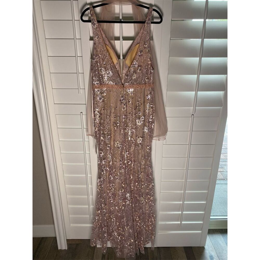 $598 Mac Duggal Women's Size 10 Pink Floral Embellished Sleeveless Gown - Picture 5 of 8